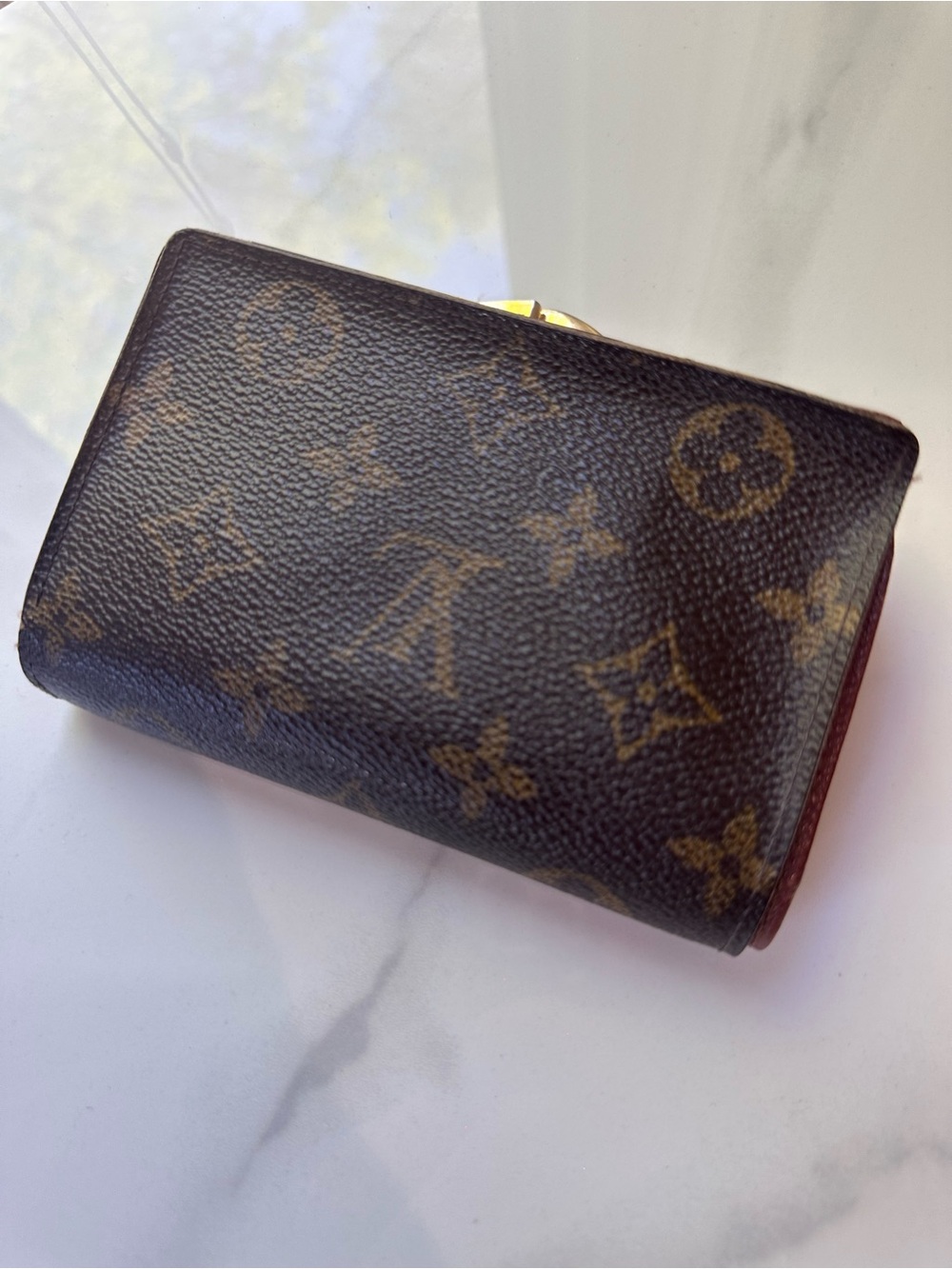 VINTAGE LOUIS VUITTON LV Monogram Brown Canvas Kisslock Wallet Brass Gold - Picture 2 of 16